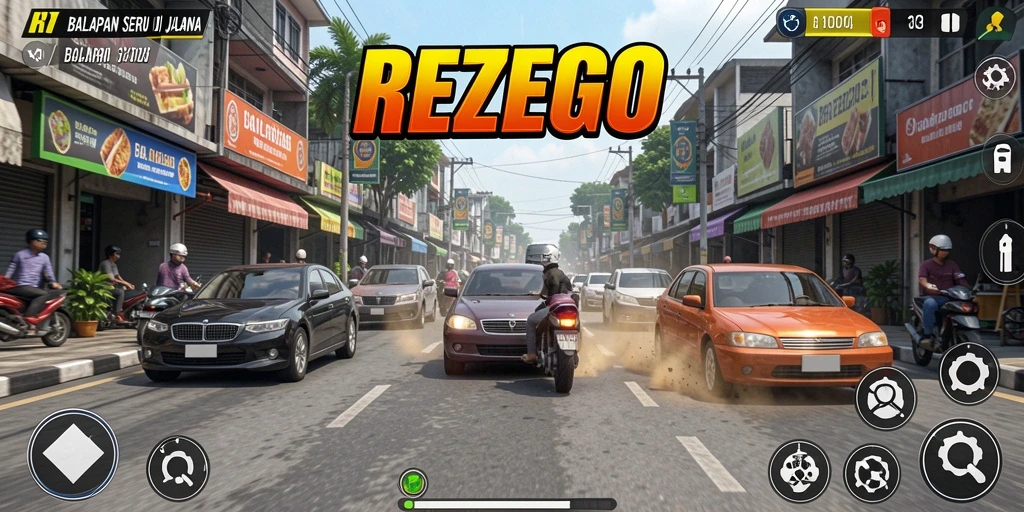 Tampilan gameplay seru balapan dalam REZEGO.